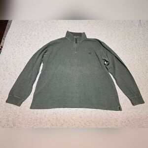 Chaps Waffle Knit Pullover Sweater Men's Size L Green Quarter Zip Long Sleeve